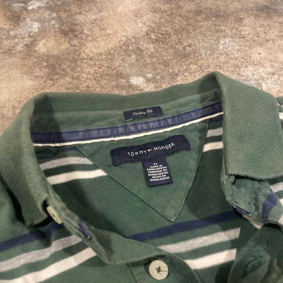 tommy hilfiger green and white striped polo shirt size medium - Picture 2 of 6